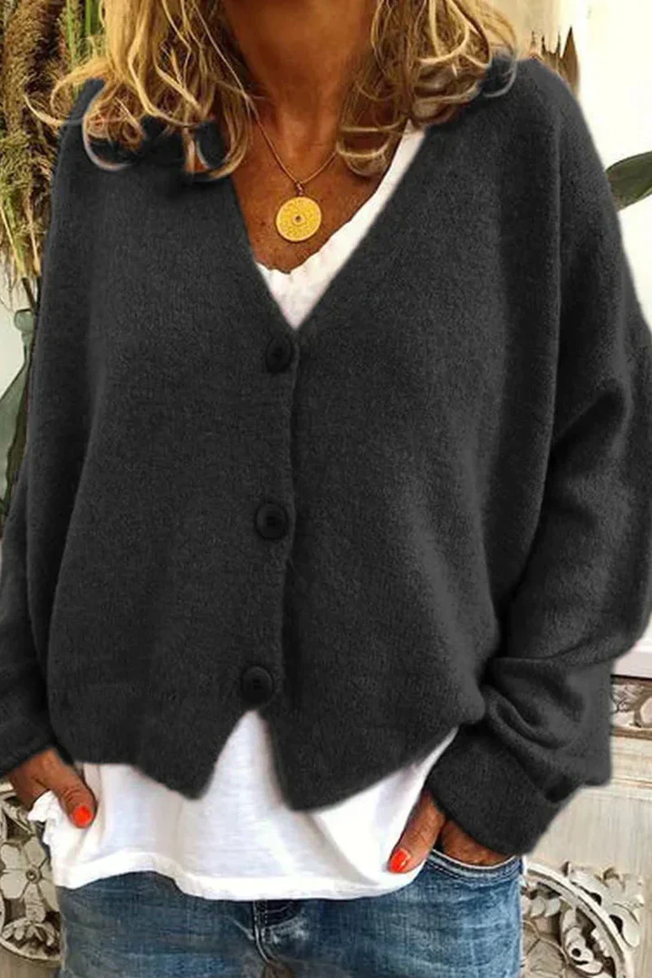 Women's Cardigan - Relaxed Fit - V-Neck - Buttons - Comfortable Casual Layering Item - Image 2