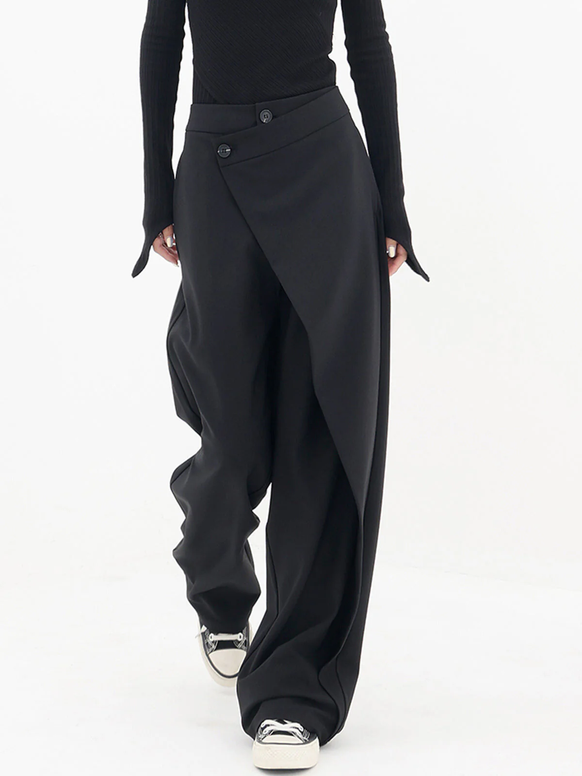 Ladies Pants - Asymmetrical Design - High Waist - Wide Legs - Elegant Fit - Image 2