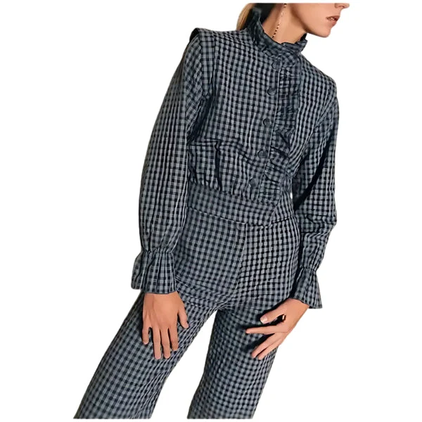 Women's Jumpsuit - Checked Pattern - High Neck - Fitted Model - Long Sleeves - Image 3