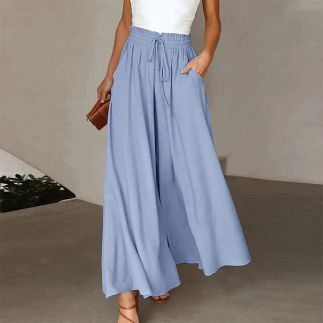 Ladies Pants - High Waist - Wide Legs - Elastic Waistband with Drawstring - Airy Fit - Image 3