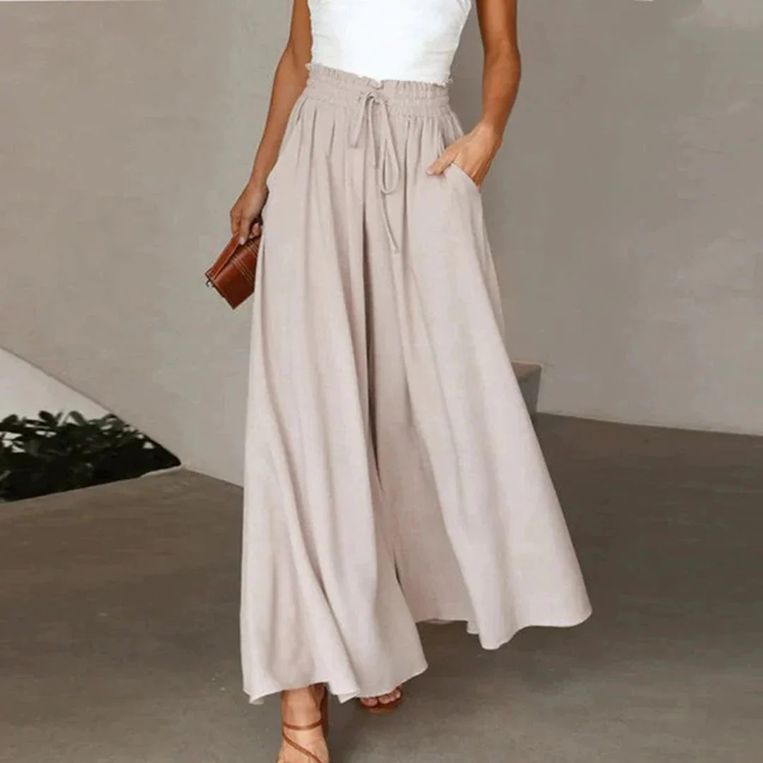 Ladies Pants - High Waist - Wide Legs - Elastic Waistband with Drawstring - Airy Fit - Image 4