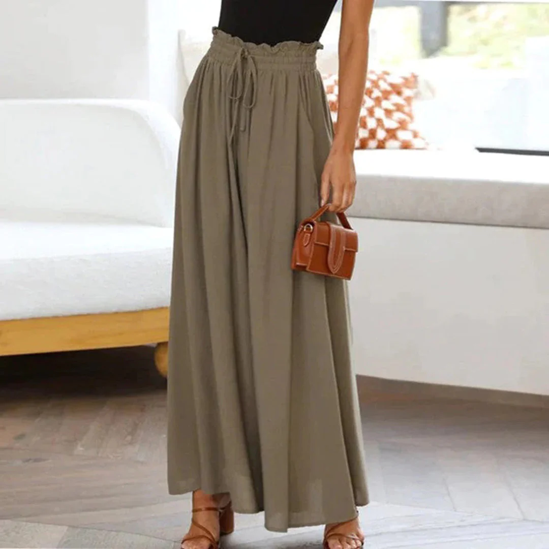 Ladies Pants - High Waist - Wide Legs - Elastic Waistband with Drawstring - Airy Fit - Image 5