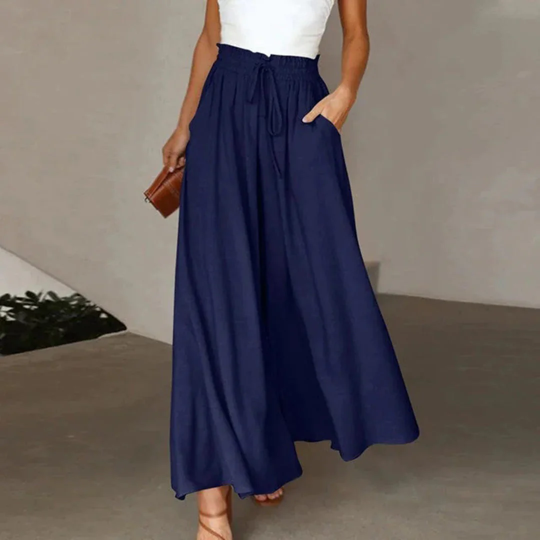 Ladies Pants - High Waist - Wide Legs - Elastic Waistband with Drawstring - Airy Fit - Image 6