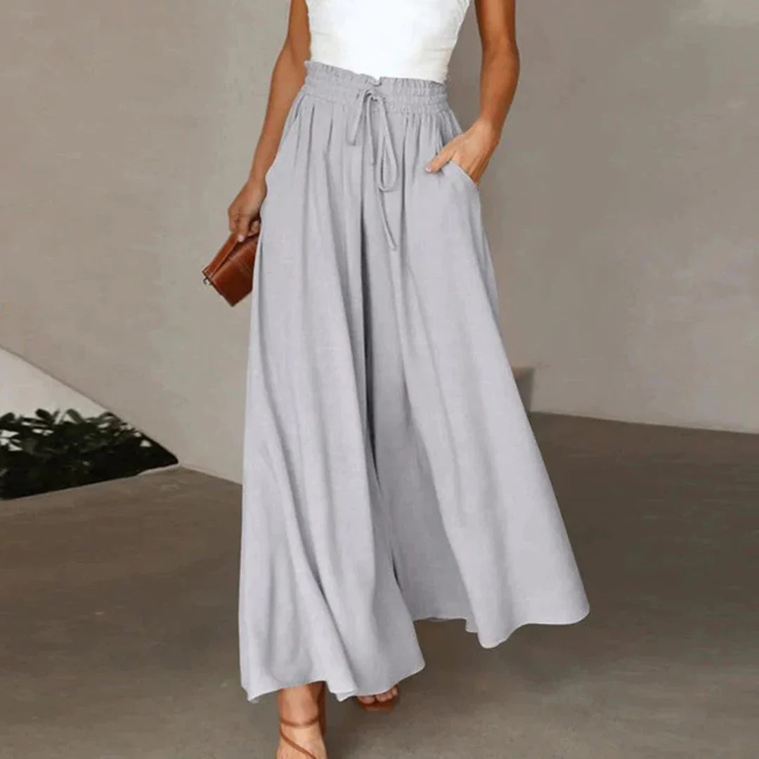 Ladies Pants - High Waist - Wide Legs - Elastic Waistband with Drawstring - Airy Fit - Image 7