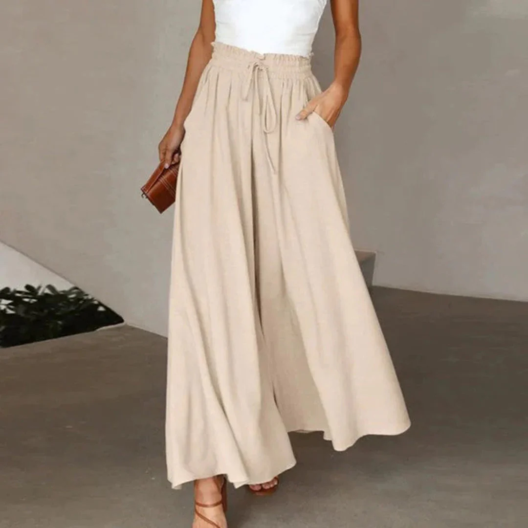 Ladies Pants - High Waist - Wide Legs - Elastic Waistband with Drawstring - Airy Fit - Image 8
