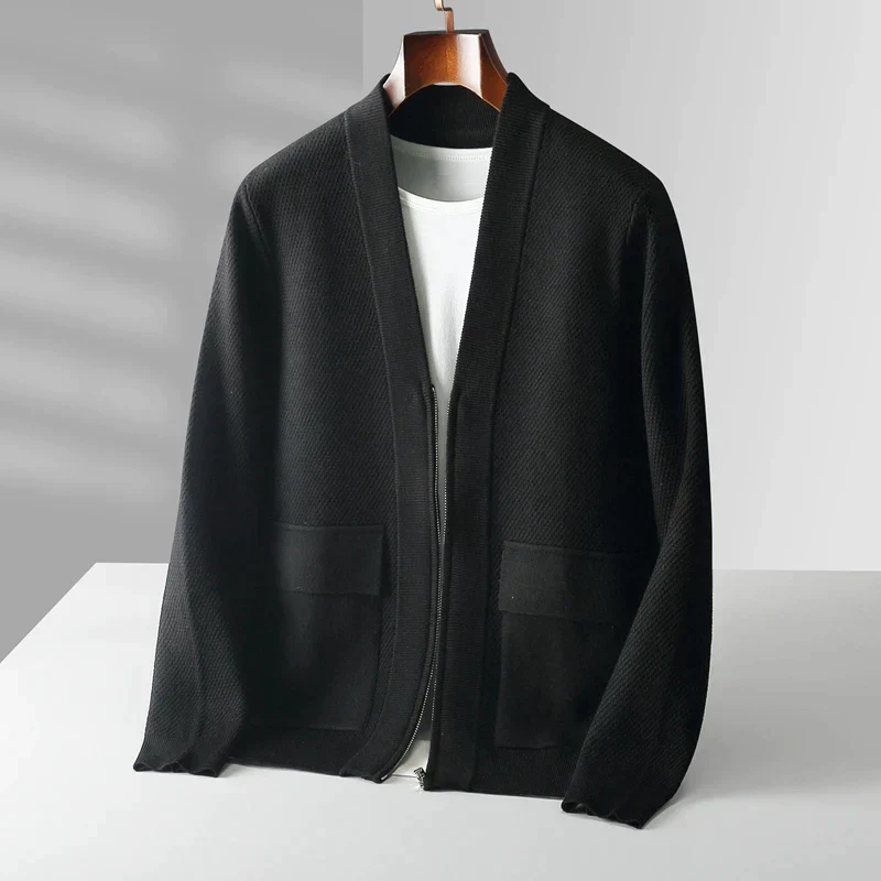 Men's Cardigan – Open Front – Casual Fit – Textured Knit – Long Sleeves - Image 5