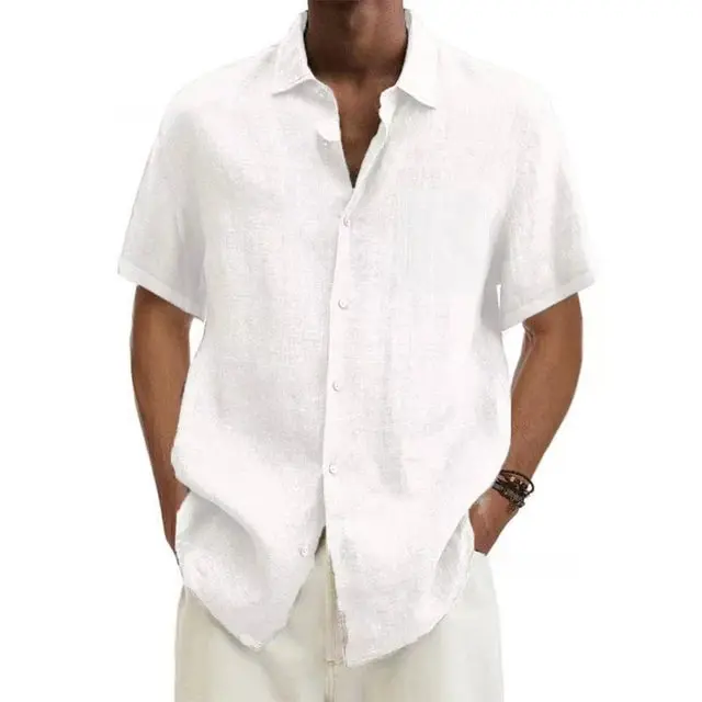 Men's Short Sleeve Shirt - Linen - Regular Fit - Breathable with Chest Pocket - Image 10