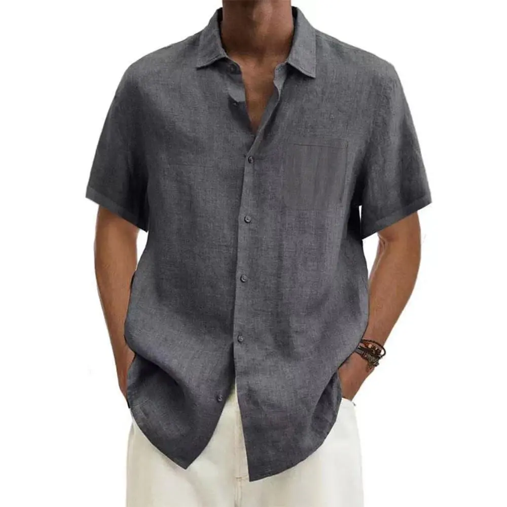 Men's Short Sleeve Shirt - Linen - Regular Fit - Breathable with Chest Pocket - Image 2