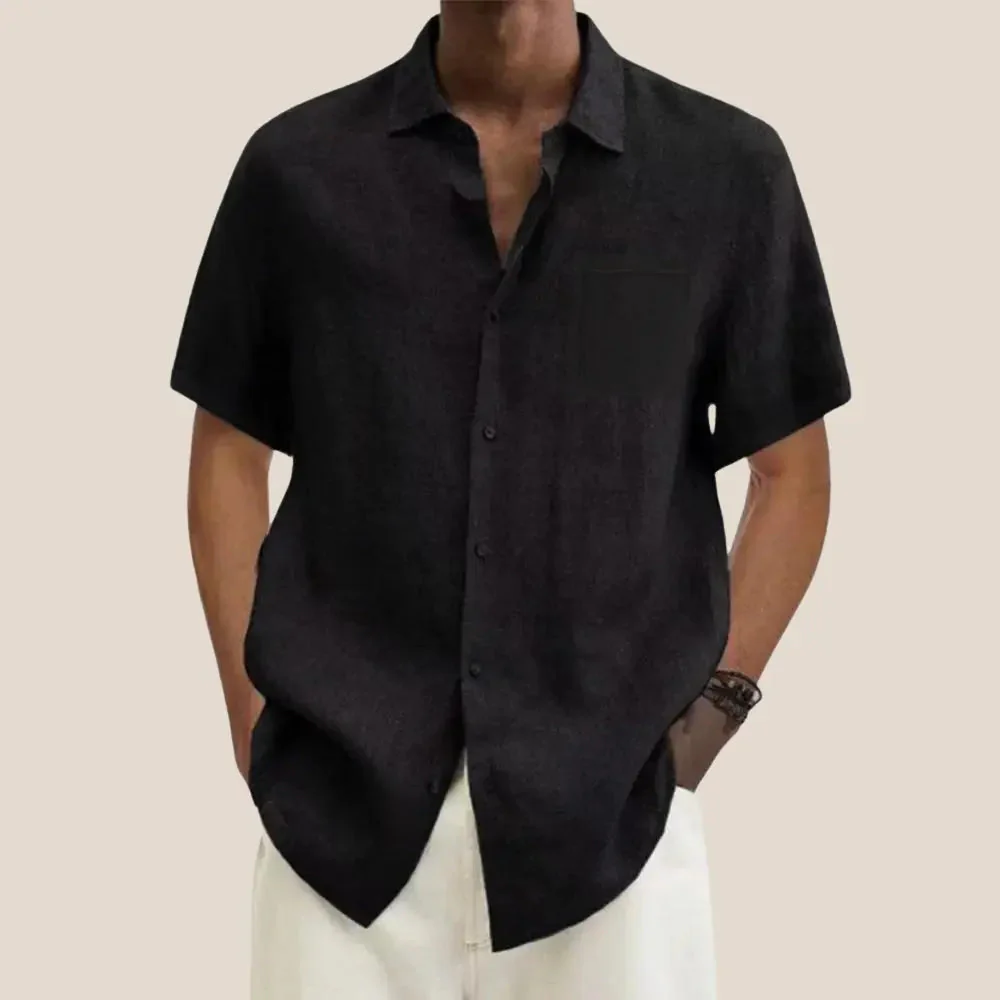 Men's Short Sleeve Shirt - Linen - Regular Fit - Breathable with Chest Pocket - Image 3