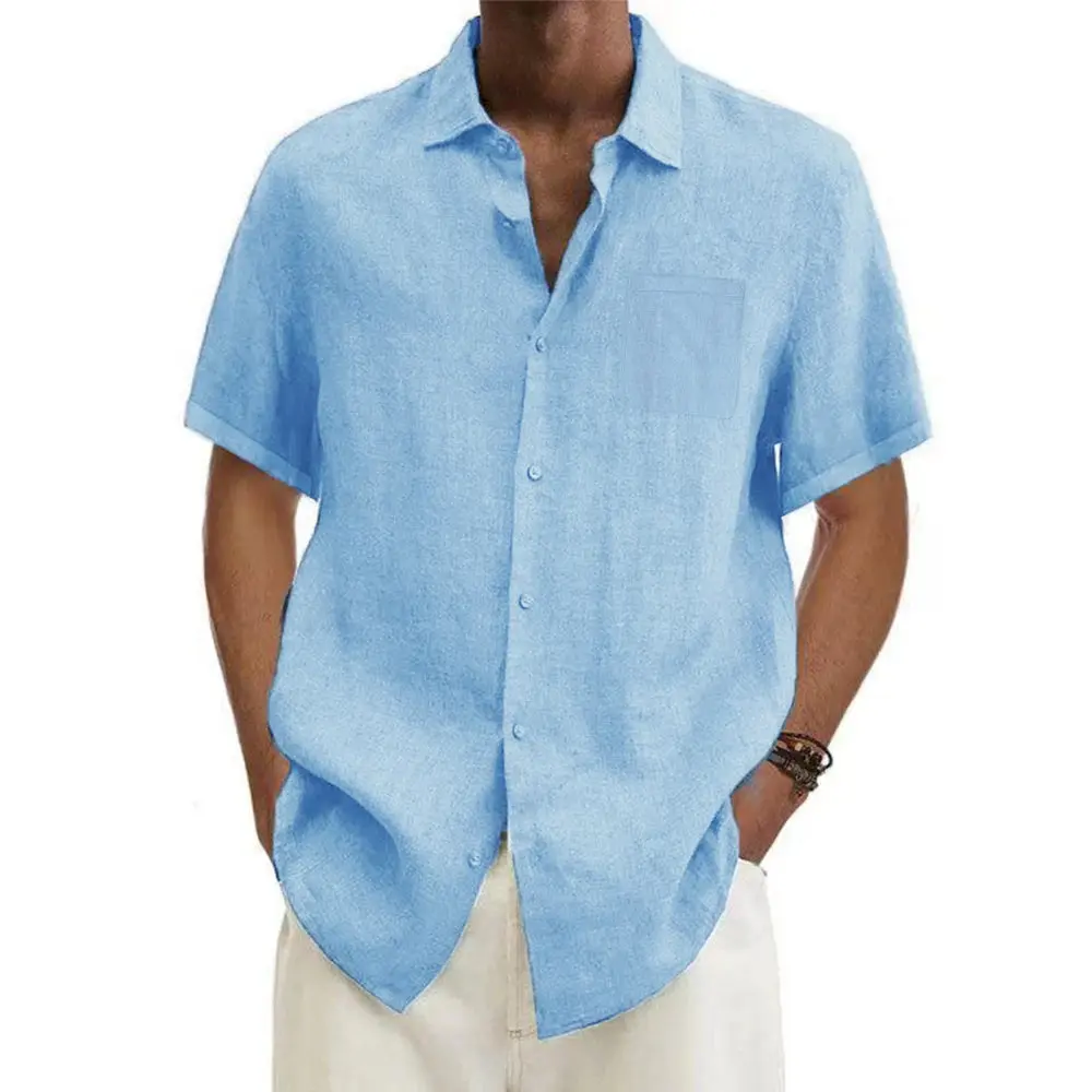 Men's Short Sleeve Shirt - Linen - Regular Fit - Breathable with Chest Pocket - Image 4