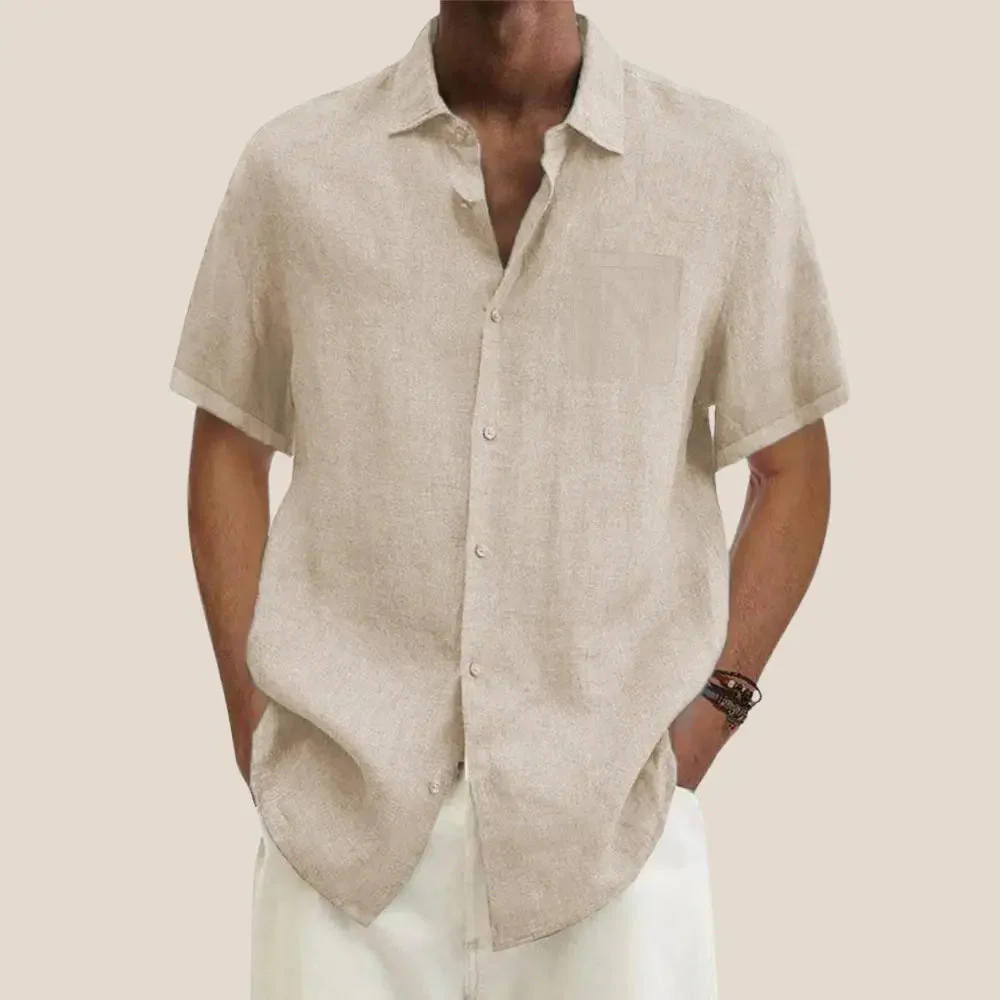 Men's Short Sleeve Shirt - Linen - Regular Fit - Breathable with Chest Pocket - Image 5