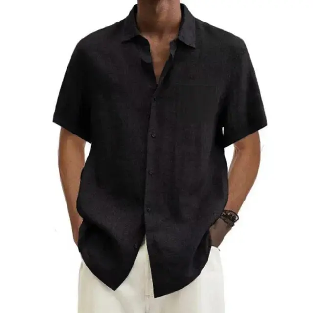 Men's Short Sleeve Shirt - Linen - Regular Fit - Breathable with Chest Pocket - Image 7