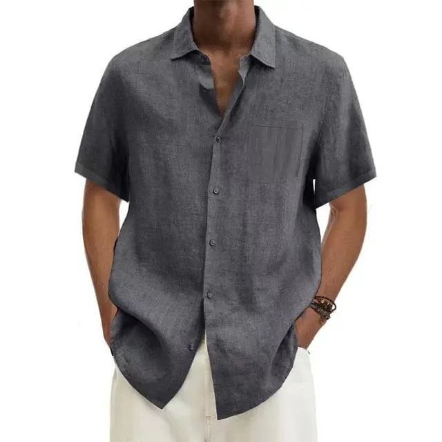 Men's Short Sleeve Shirt - Linen - Regular Fit - Breathable with Chest Pocket - Image 9