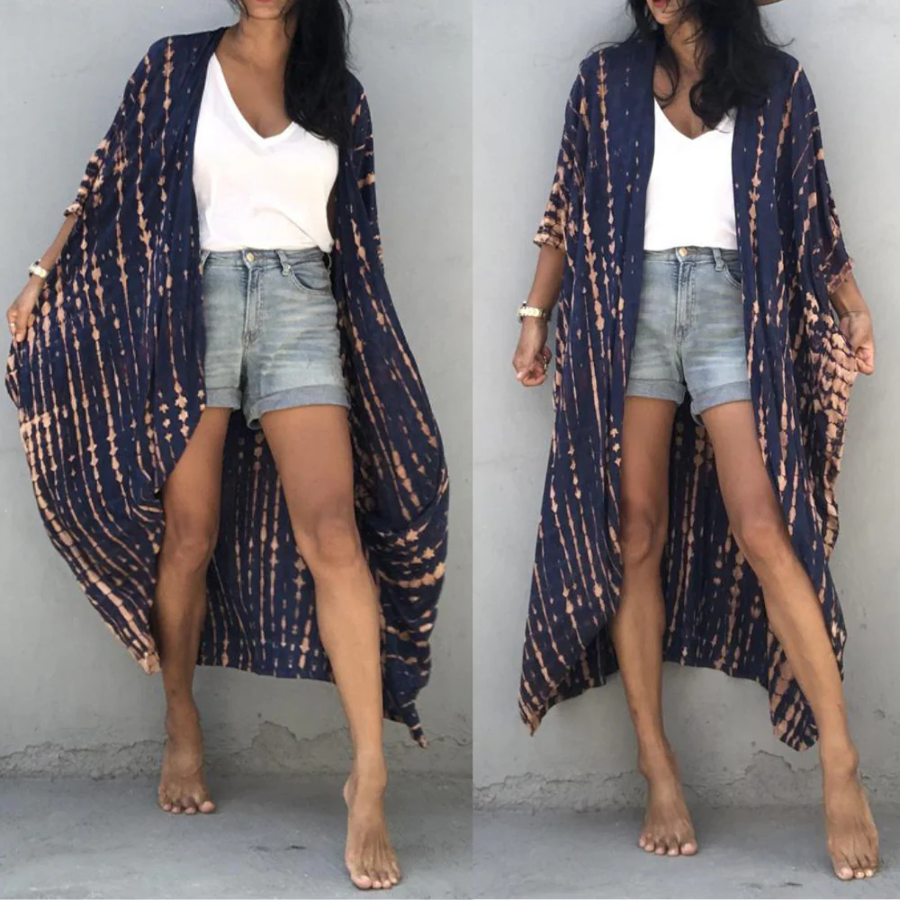 Women's Kimono Cover-Up - Airy Fit - Tie-Dye Design - Open Front - Image 2
