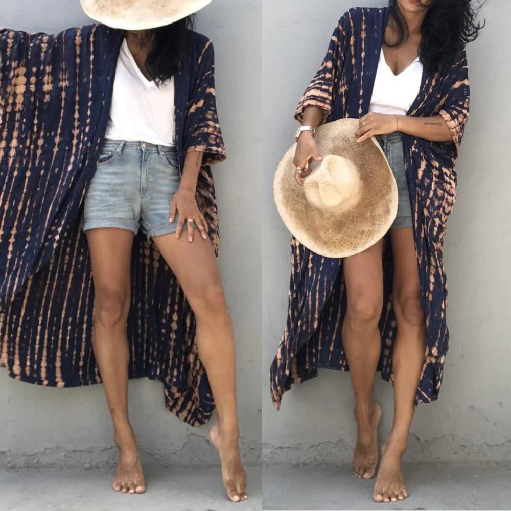 Women's Kimono Cover-Up - Airy Fit - Tie-Dye Design - Open Front - Image 3
