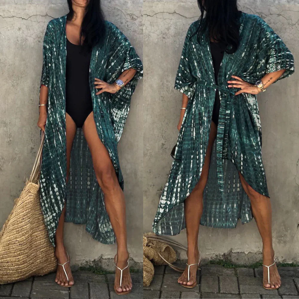 Women's Kimono Cover-Up - Airy Fit - Tie-Dye Design - Open Front - Image 7