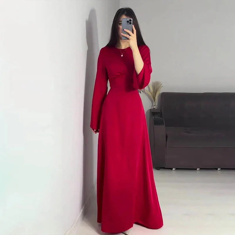 Women's Long Dress – Elegant Bell Sleeves – Fitted Model – Floor-Length Fit - Image 3