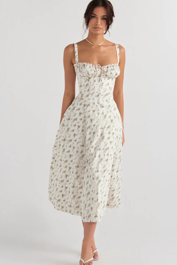 Women's Dress – Fitted Corset Top – A-line Midi – Split – Elegant Fit - Image 10