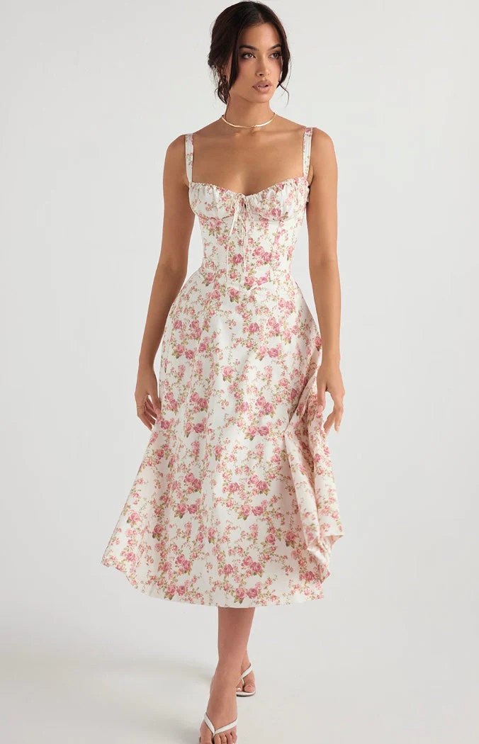 Women's Dress – Fitted Corset Top – A-line Midi – Split – Elegant Fit - Image 12
