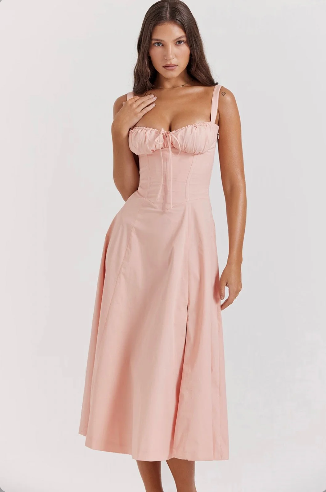 Women's Dress – Fitted Corset Top – A-line Midi – Split – Elegant Fit - Image 8