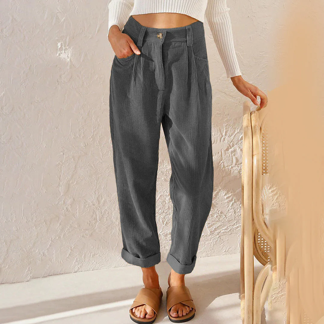 Women's Trousers - High Waist - Fitted with Pleat - Tapered Fit - Ribbed Comfort Design - Image 10
