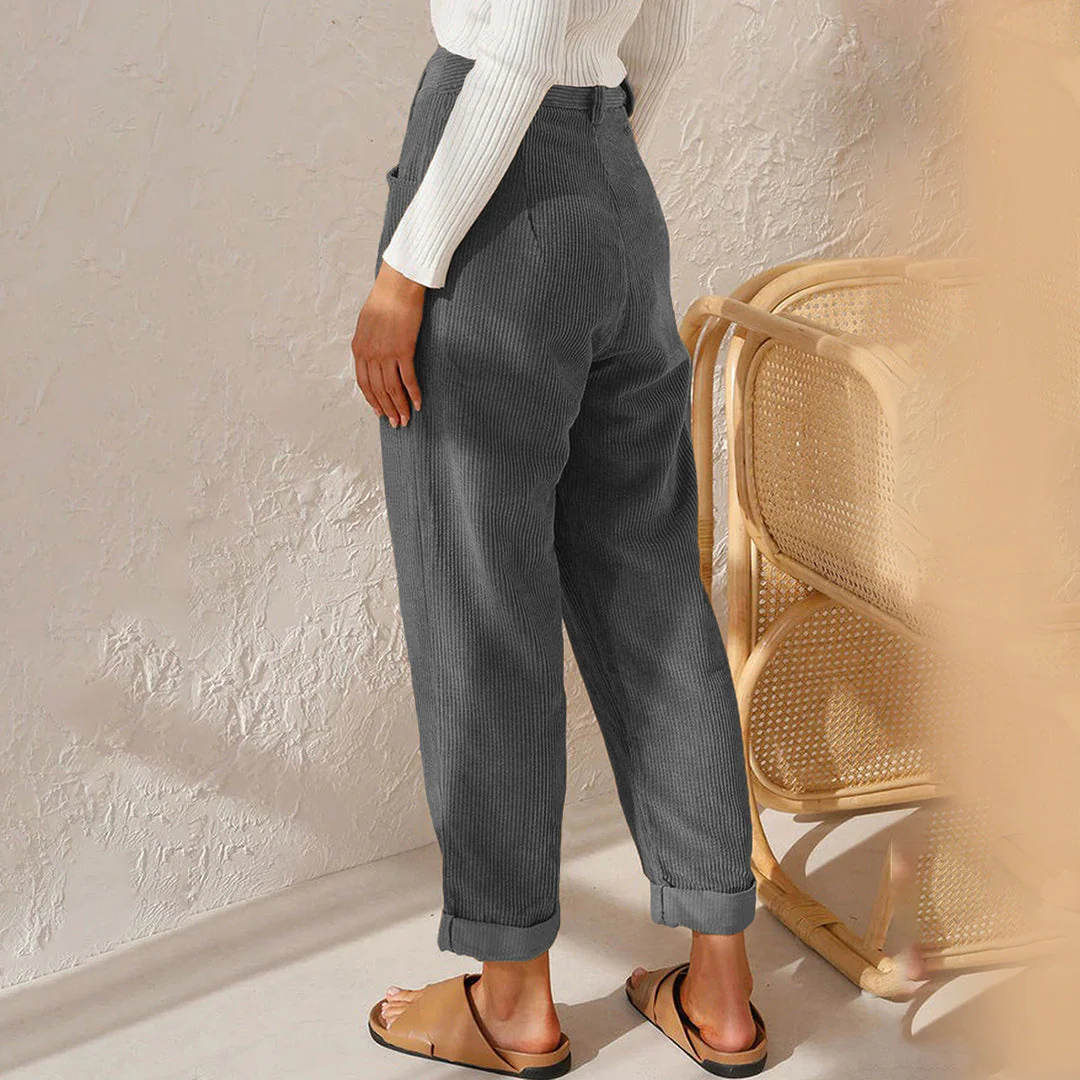 Women's Trousers - High Waist - Fitted with Pleat - Tapered Fit - Ribbed Comfort Design - Image 11