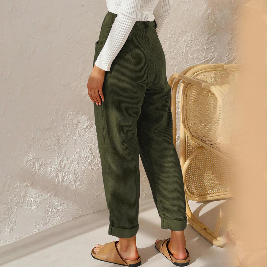 Women's Trousers - High Waist - Fitted with Pleat - Tapered Fit - Ribbed Comfort Design - Image 5