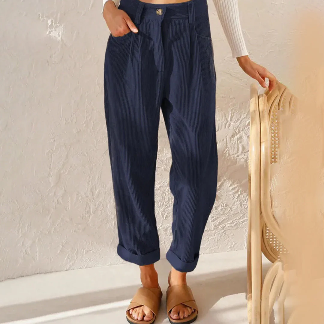 Women's Trousers - High Waist - Fitted with Pleat - Tapered Fit - Ribbed Comfort Design - Image 6