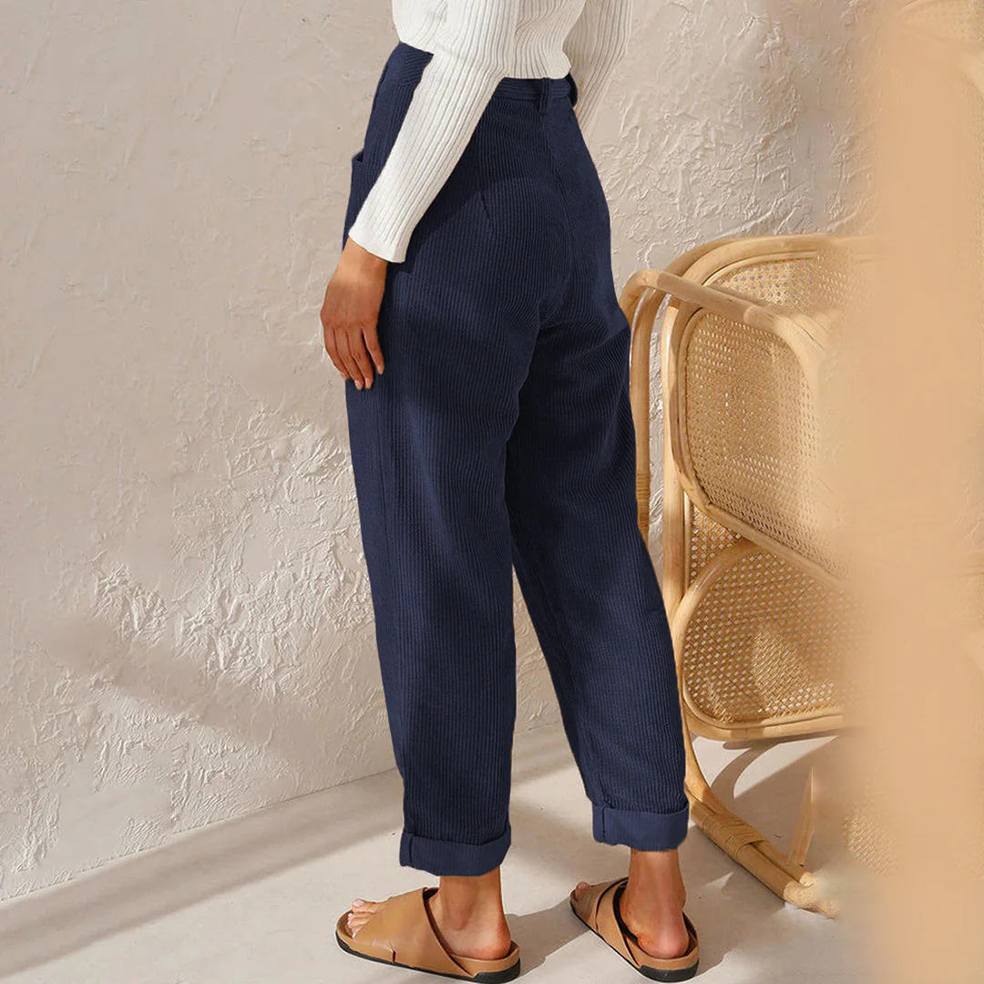 Women's Trousers - High Waist - Fitted with Pleat - Tapered Fit - Ribbed Comfort Design - Image 7