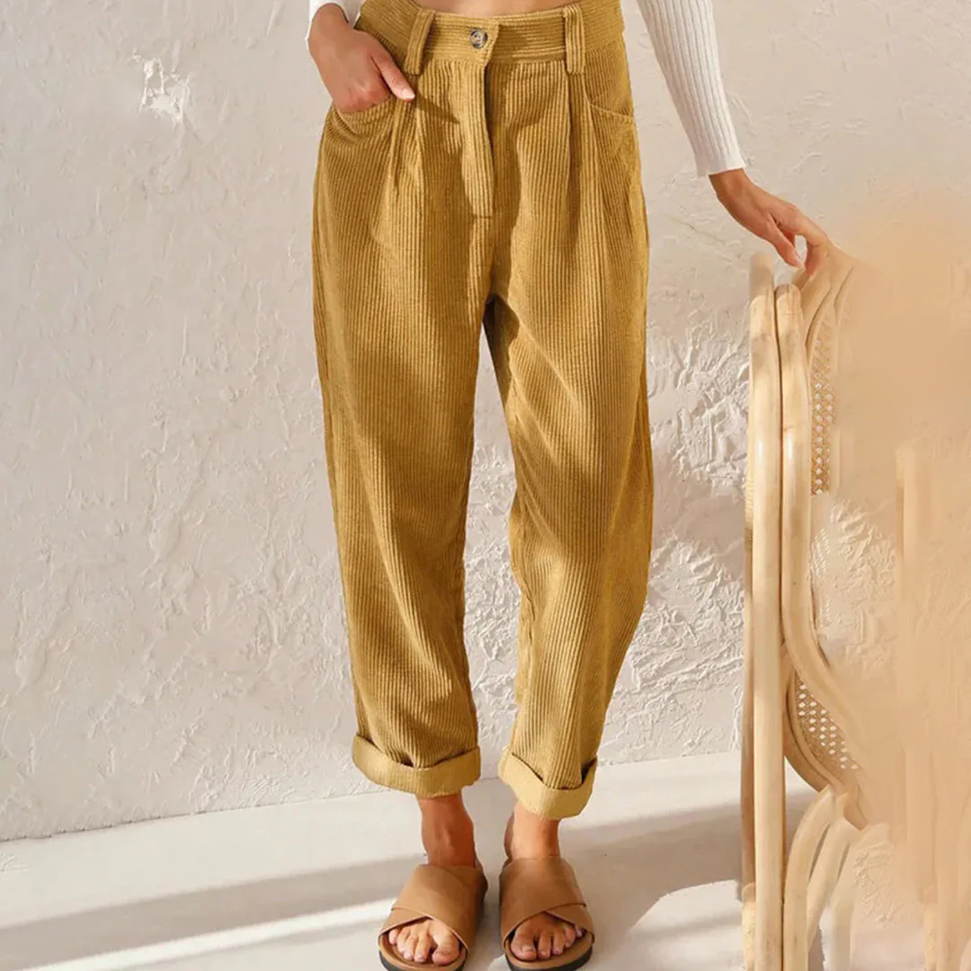 Women's Trousers - High Waist - Fitted with Pleat - Tapered Fit - Ribbed Comfort Design - Image 8