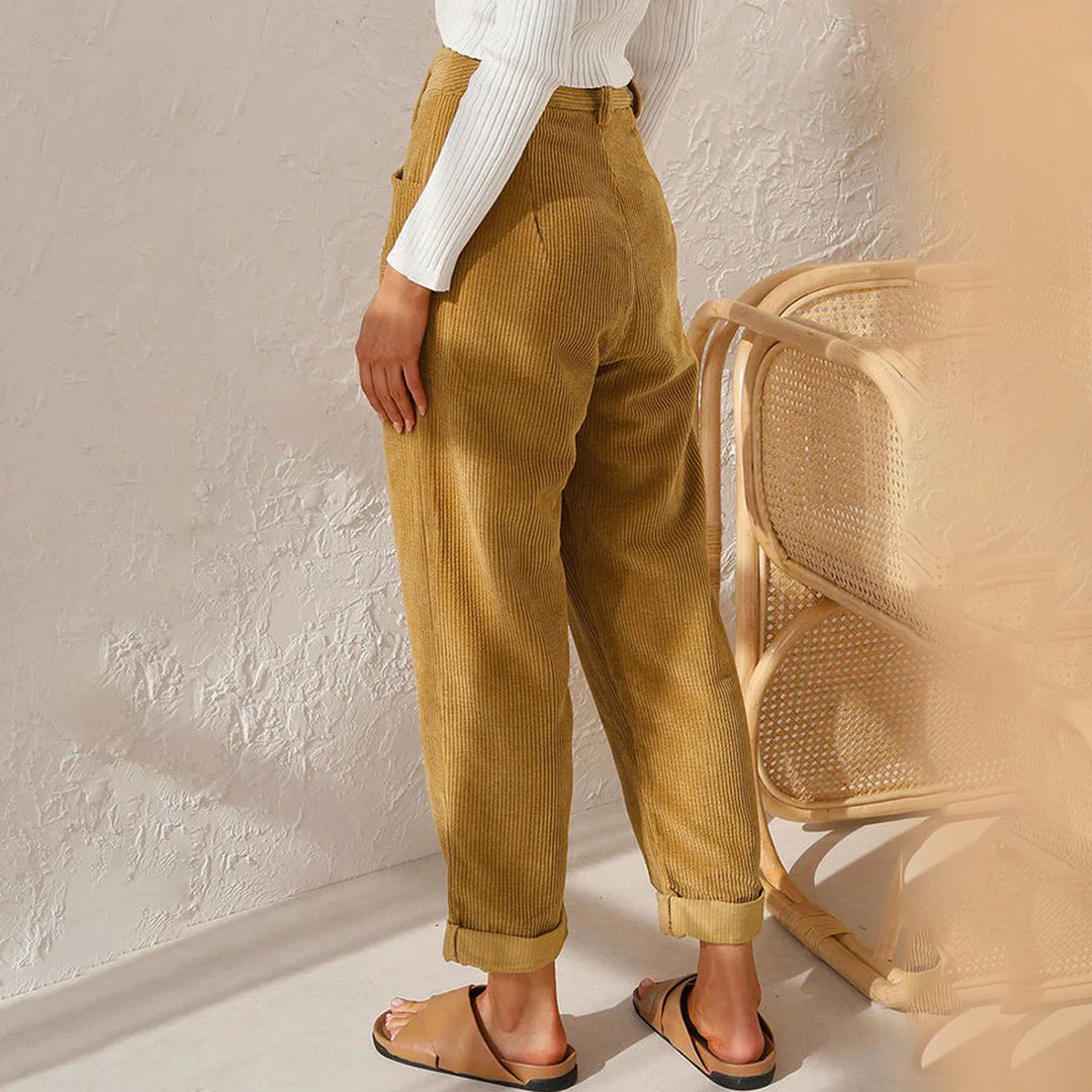 Women's Trousers - High Waist - Fitted with Pleat - Tapered Fit - Ribbed Comfort Design - Image 9