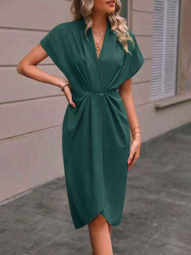 Women's Wrap Dress – Elegant V-Neck – Tailored Silhouette – Short Sleeves – Comfortable Fit - Image 4