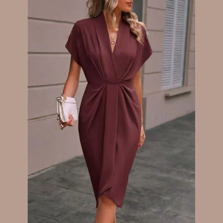 Women's Wrap Dress – Elegant V-Neck – Tailored Silhouette – Short Sleeves – Comfortable Fit - Image 5