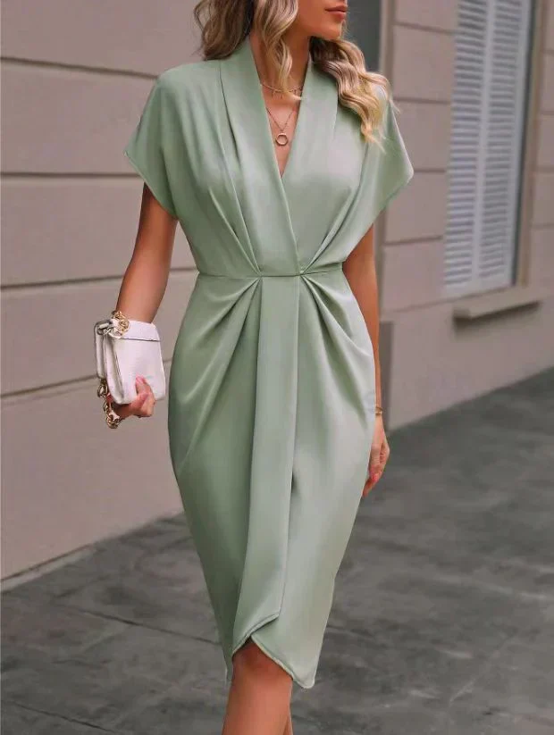 Women's Wrap Dress – Elegant V-Neck – Tailored Silhouette – Short Sleeves – Comfortable Fit - Image 7