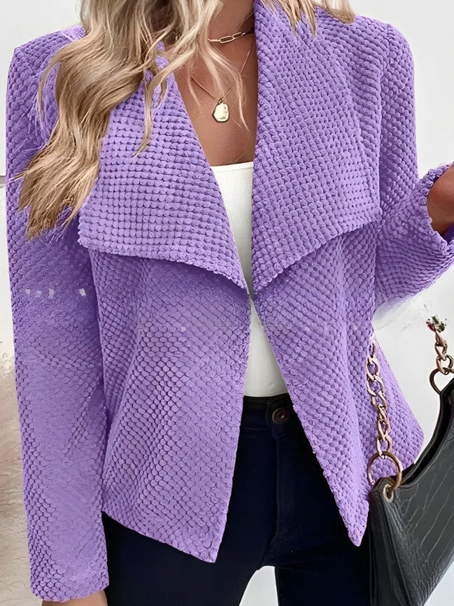 Women's Blazer - Open Front - Textured Fabric - Asymmetrical Hem - Elegant and Casual - Image 4
