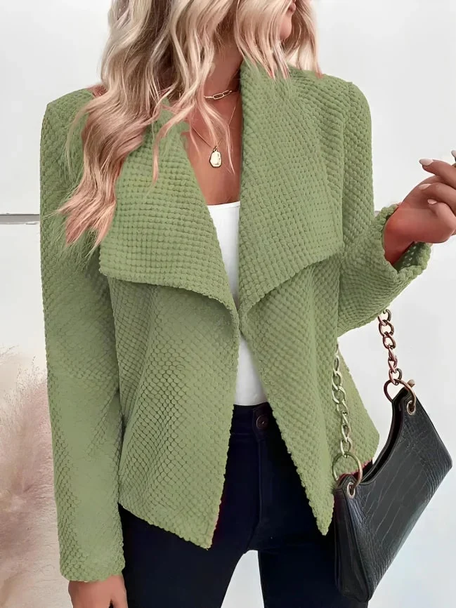 Women's Blazer - Open Front - Textured Fabric - Asymmetrical Hem - Elegant and Casual - Image 5