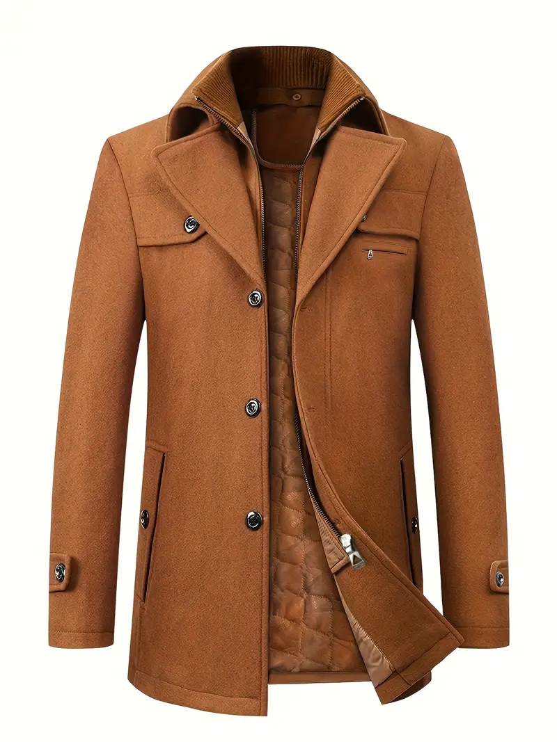 Men's Trenchcoat - Classic Lapel Collar - Button Closure with Zipper - Flap Pockets - Image 3