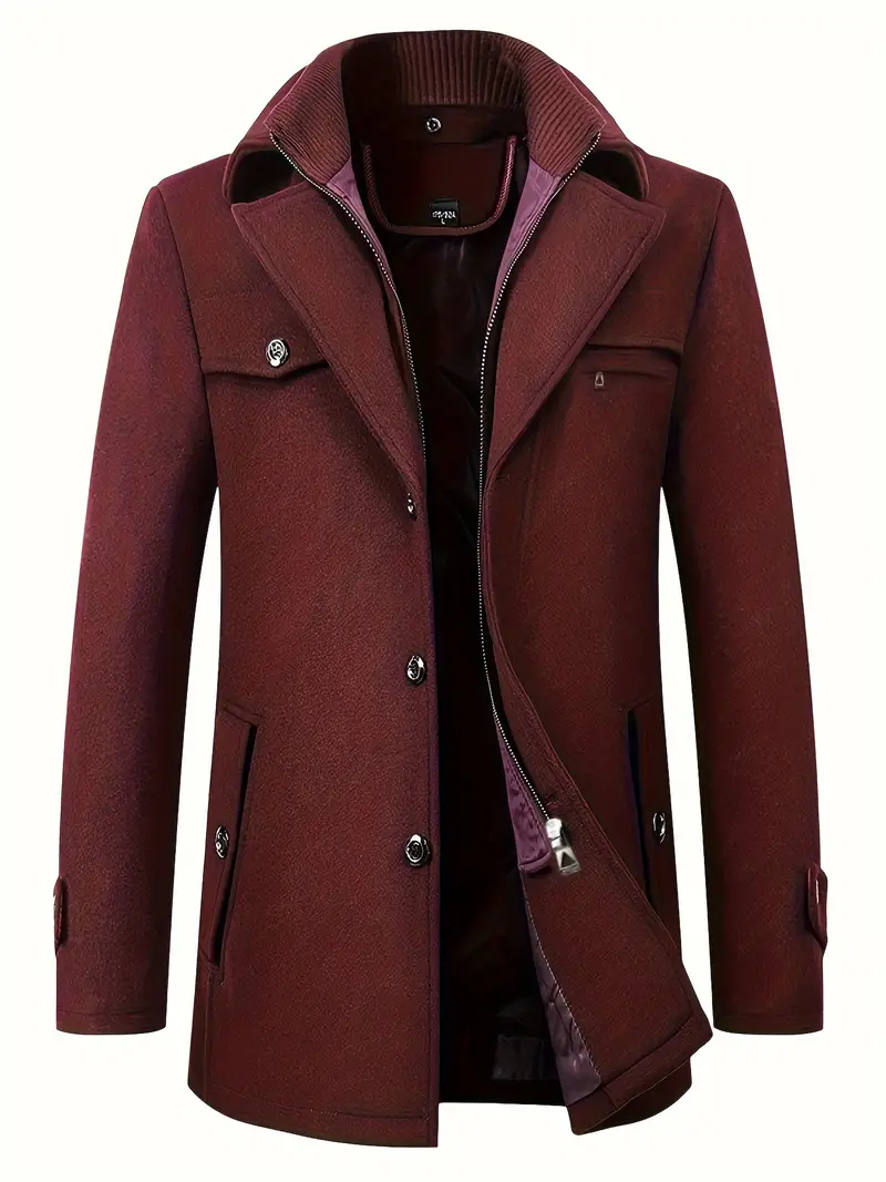 Men's Trenchcoat - Classic Lapel Collar - Button Closure with Zipper - Flap Pockets - Image 5