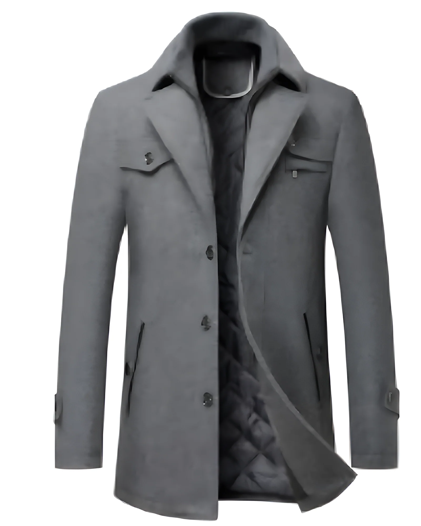 Men's Trenchcoat - Classic Lapel Collar - Button Closure with Zipper - Flap Pockets - Image 7