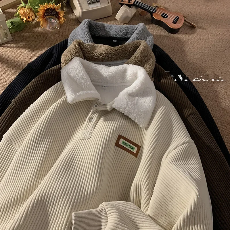 Men's Sweater - Ribbed Structure - High-Pile Collar with Imitation Shearling - Relaxed Fit - Casual - Image 2
