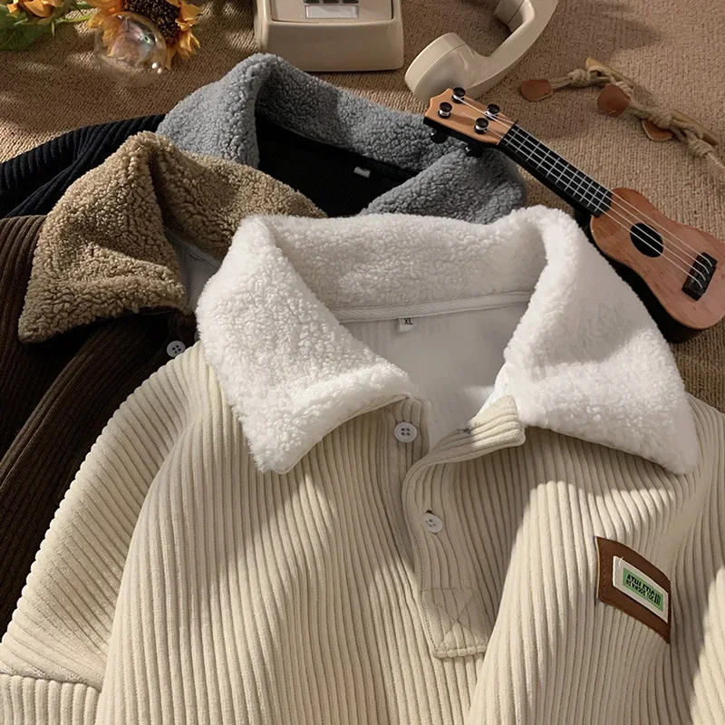 Men's Sweater - Ribbed Structure - High-Pile Collar with Imitation Shearling - Relaxed Fit - Casual - Image 5