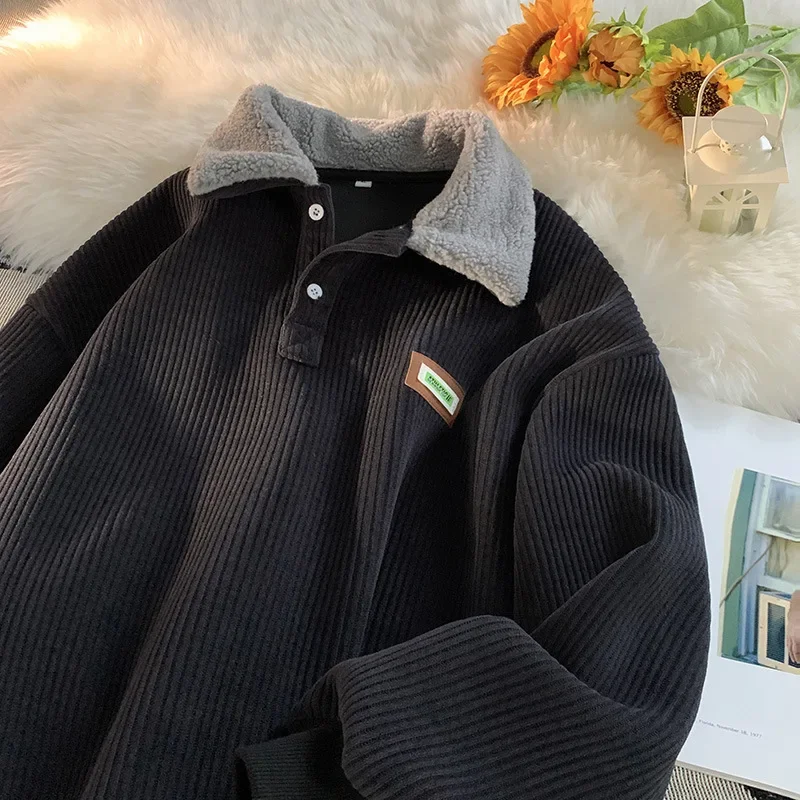 Men's Sweater - Ribbed Structure - High-Pile Collar with Imitation Shearling - Relaxed Fit - Casual - Image 7