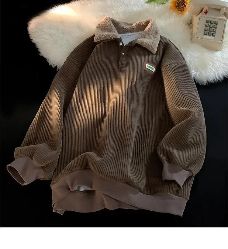 Men's Sweater - Ribbed Structure - High-Pile Collar with Imitation Shearling - Relaxed Fit - Casual - Image 8