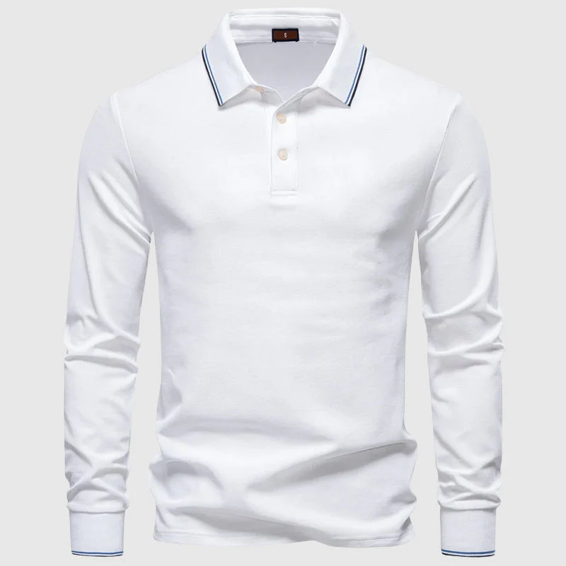 Arthur Regular Fit Long Sleeve Polo Shirt | Collared Striped Trim Polo Shirt - Image 2