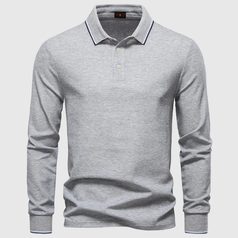 Arthur Regular Fit Long Sleeve Polo Shirt | Collared Striped Trim Polo Shirt - Image 3