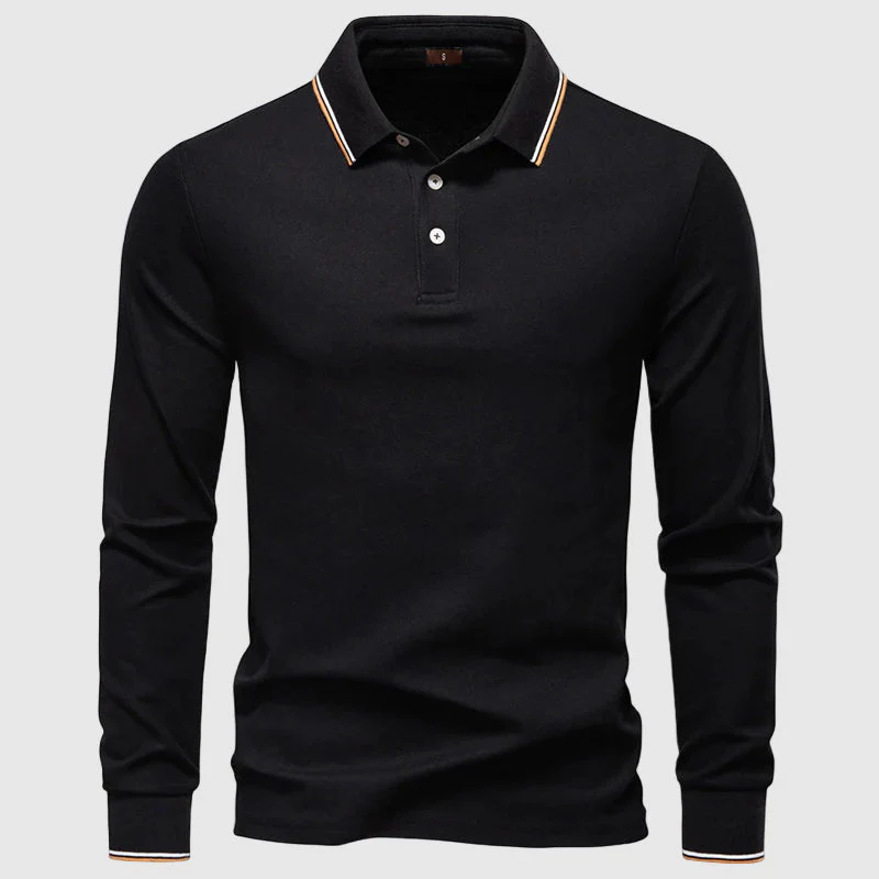 Arthur Regular Fit Long Sleeve Polo Shirt | Collared Striped Trim Polo Shirt - Image 4