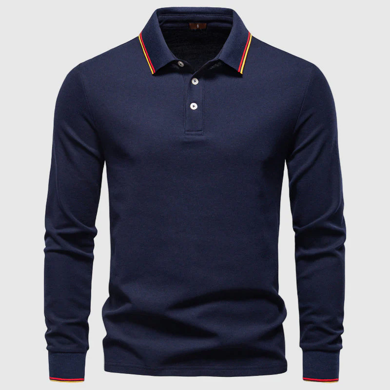 Arthur Regular Fit Long Sleeve Polo Shirt | Collared Striped Trim Polo Shirt - Image 5