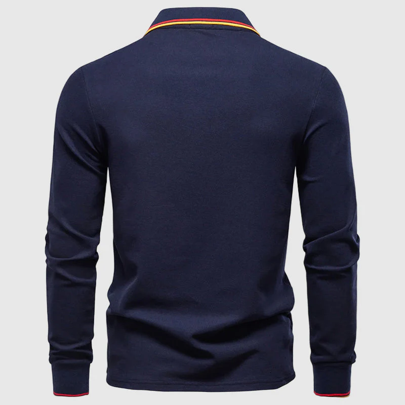 Arthur Regular Fit Long Sleeve Polo Shirt | Collared Striped Trim Polo Shirt - Image 6