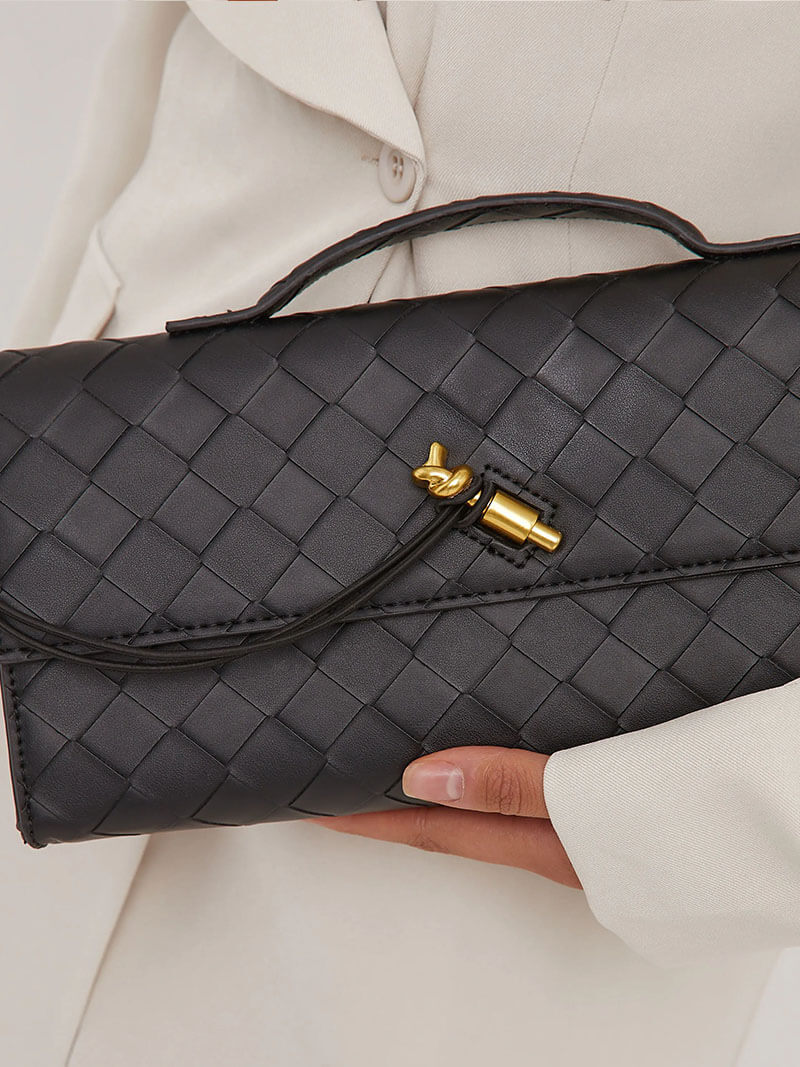 Ladies Clutch Bag - Luxury Woven Design - Flap Closure - Stylish Handle - Image 2