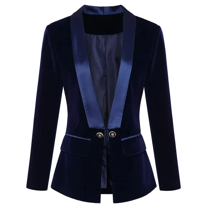 Women's Blazer – Tailored Design – Single-Breasted – Satin Lapels – Flap Pockets - Image 3